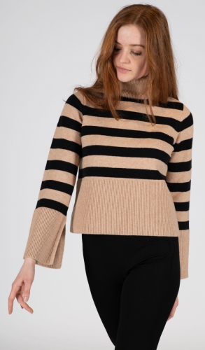 Cropped stripe Turtleneck Deep Black 902
