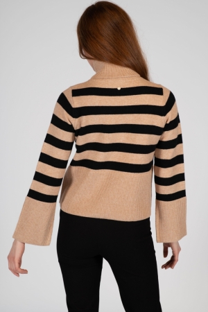 Cropped stripe Turtleneck Deep Black 902