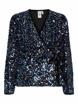YASKILLO SEQUIN LS WRAP TOP - 190939001 Glitt