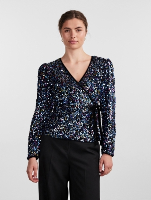 YASKILLO SEQUIN LS WRAP TOP - 190939001 Glitt
