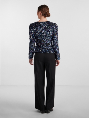 YASKILLO SEQUIN LS WRAP TOP - 190939001 Glitt