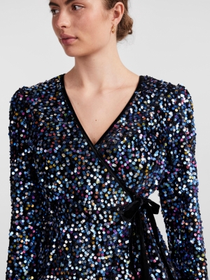 YASKILLO SEQUIN LS WRAP TOP - 190939001 Glitt
