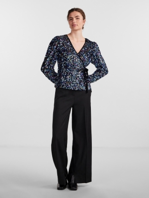 YASKILLO SEQUIN LS WRAP TOP - 190939001 Glitt