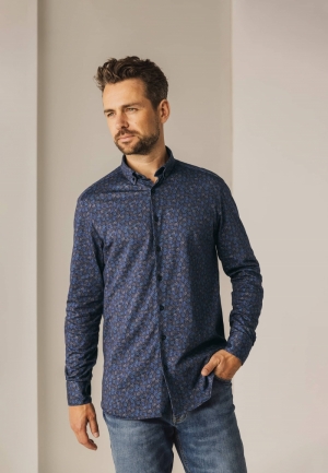 Stijlvolle bladerprint 5957 donkerblau