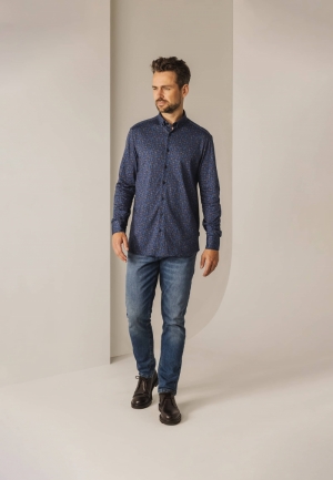 Stijlvolle bladerprint 5957 donkerblau