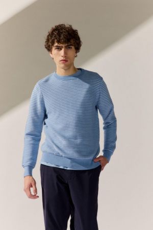 Fine stripe crewneck 651 Steel blue