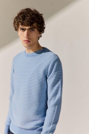 Fine stripe crewneck 651 Steel blue