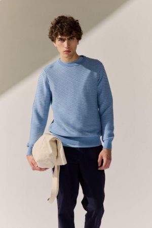 Fine stripe crewneck 651 Steel blue