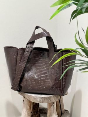 Handtas groot model lakleder bruin