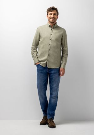 Plain Twill Brushed ButtonDown 3711 mosgroen w