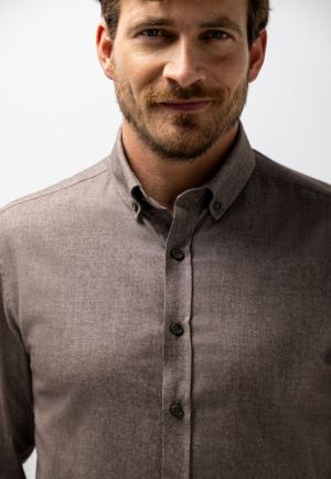 Plain Twill Brushed ButtonDown 8911 donkerbrui